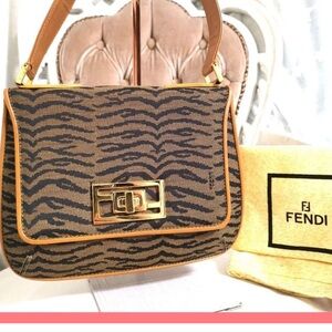 Fendi Zebra Print Shoulder Bag in Brown and Black